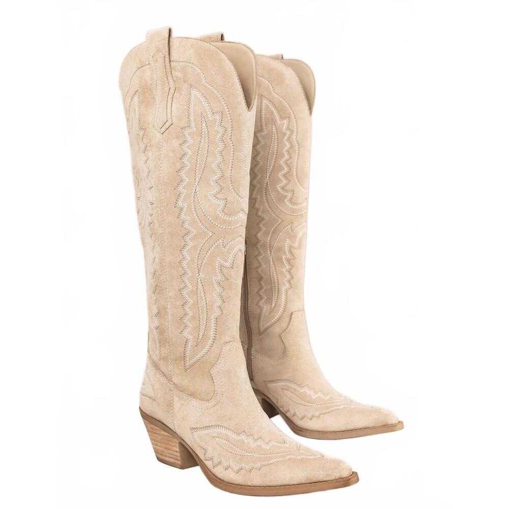 NEW MIRACLE MILES women's tess cowgirl boots in beige